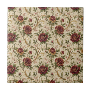 Vintage Rose Floral Pattern - Flower Design Art Ceramic Tile