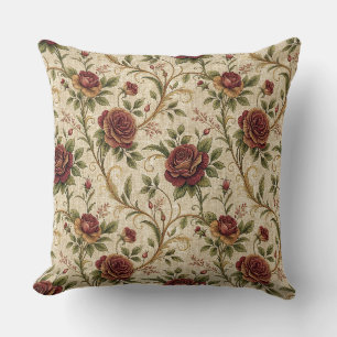 Vintage Rose Floral Pattern - Flower Design Art Throw Pillow