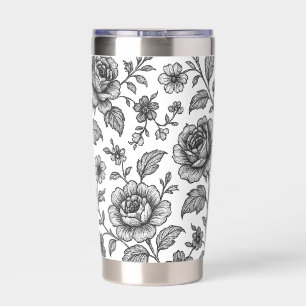 Vintage Rose Floral Pattern Insulated Tumbler