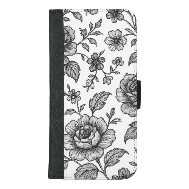 Vintage Rose Floral Pattern  iPhone Wallet Case (Front)