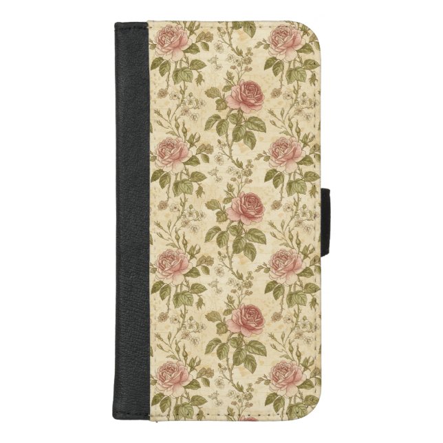 Vintage Rose Floral Pattern iPhone Wallet Case (Front)