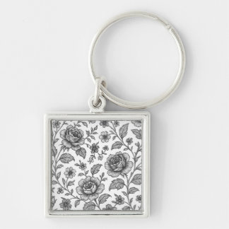 Vintage Rose Floral Pattern Keychain