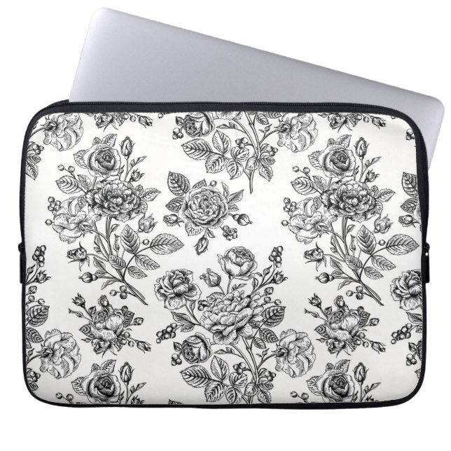 Vintage Rose Floral Pattern Laptop Sleeve (Front)