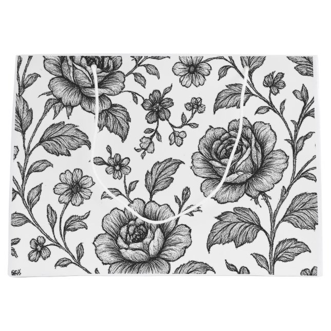 Vintage Rose Floral Pattern  Large Gift Bag (Front)