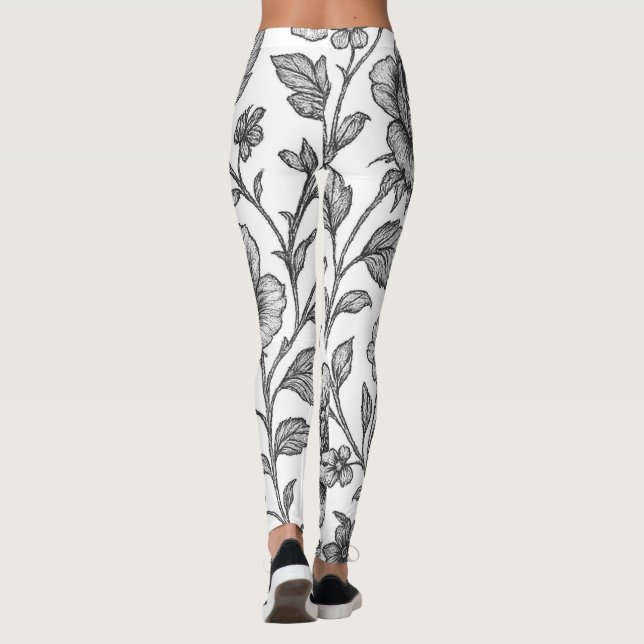 Vintage Rose Floral Pattern  Leggings (Back)