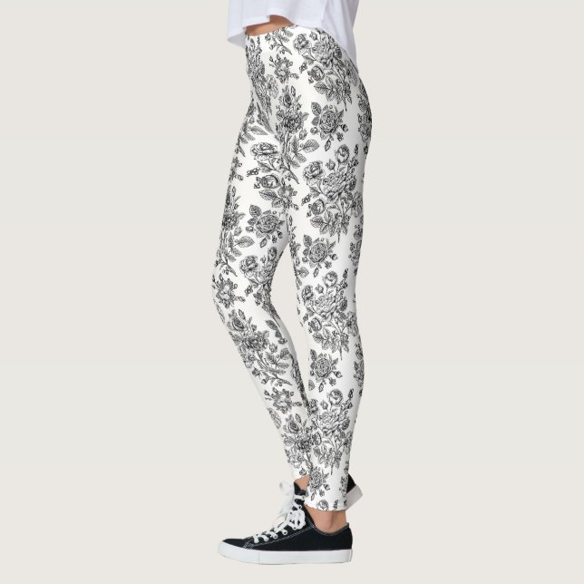 Vintage Rose Floral Pattern Leggings (Left)
