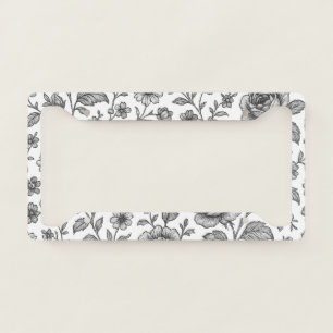 Vintage Rose Floral Pattern License Plate Frame