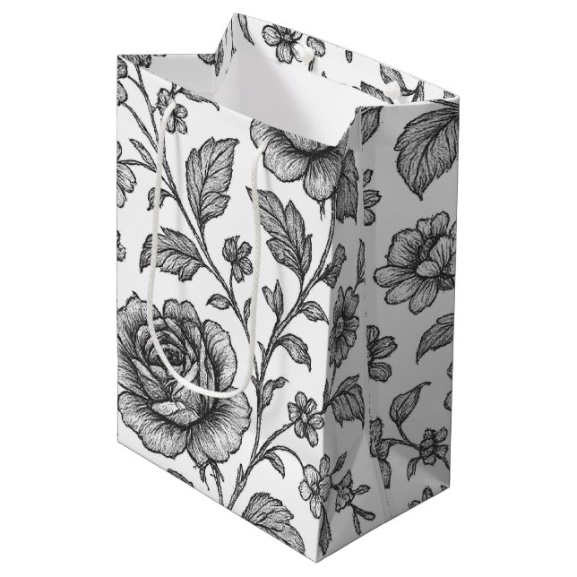 Vintage Rose Floral Pattern  Medium Gift Bag (Front Angled)