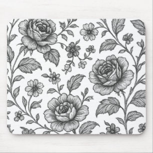 Vintage Rose Floral Pattern Mouse Pad