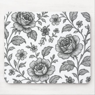 Vintage Rose Floral Pattern Mouse Pad