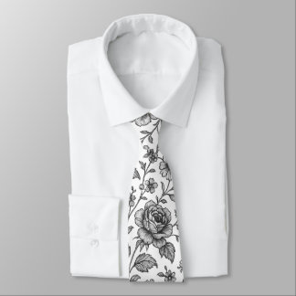 Vintage Rose Floral Pattern Neck Tie