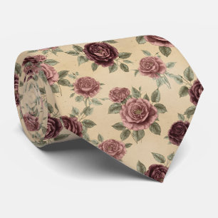 Vintage Rose Floral Pattern Neck Tie