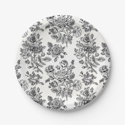 Vintage Rose Floral Pattern Paper Plates