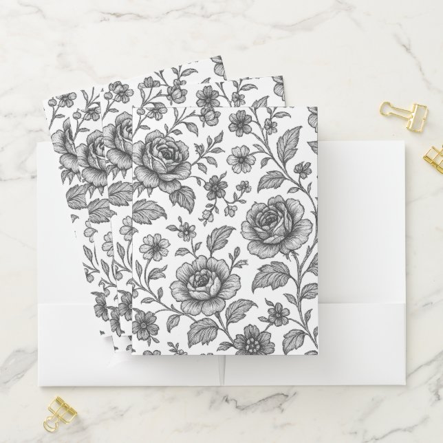 Vintage Rose Floral Pattern  Pocket Folder (In Situ)