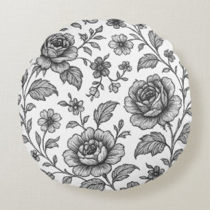 Vintage Rose Floral Pattern Round Pillow