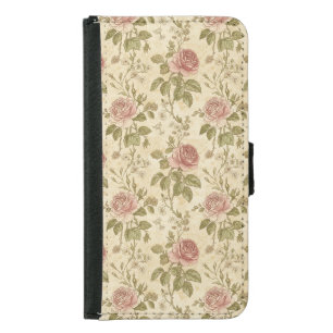 Vintage Rose Floral Pattern Samsung Galaxy S5 Wallet Case