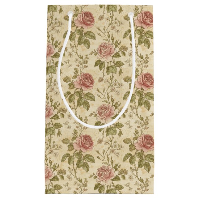 Vintage Rose Floral Pattern Small Gift Bag (Front)