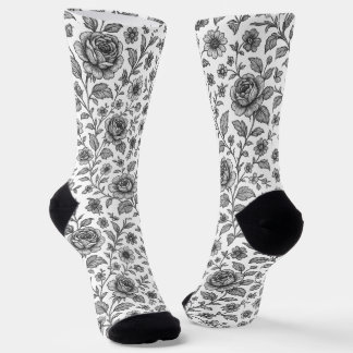 Vintage Rose Floral Pattern Socks
