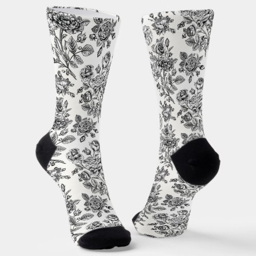 Vintage Rose Floral Pattern Socks