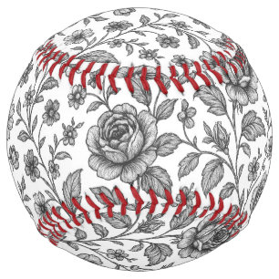 Vintage Rose Floral Pattern Softball