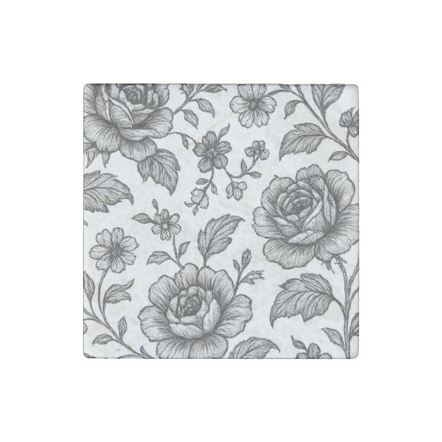 Vintage Rose Floral Pattern  Stone Magnet (Front)