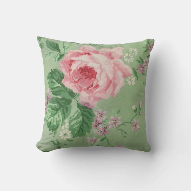 Vintage Rose Floral Pattern Throw Pillow (Front)