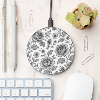 Vintage Rose Floral Pattern Wireless Charger