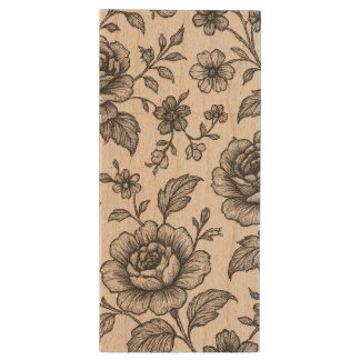 Vintage Rose Floral Pattern  Wood Flash Drive