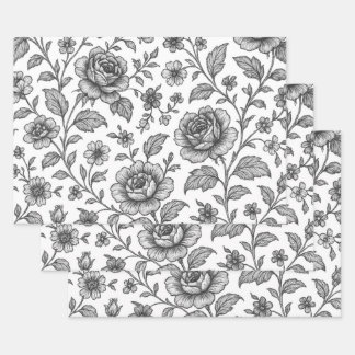 Vintage Rose Floral Pattern  Wrapping Paper Sheets
