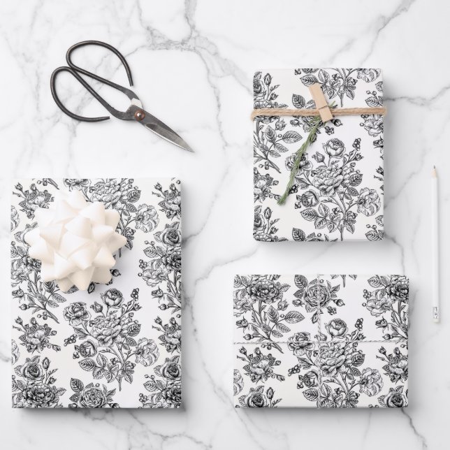 Vintage Rose Floral Pattern Wrapping Paper Sheets (Front)