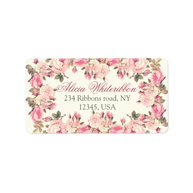 Vintage rose floral personalized address labels (Front)