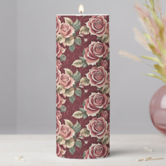 Vintage Rose Floral Pillar Candle