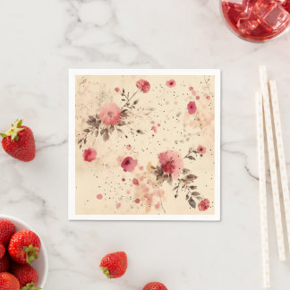 Vintage Rose Floral Pink and Cream Paper Napkins