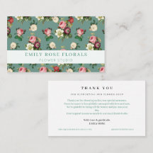 Vintage Rose Floral Thank You Business Card