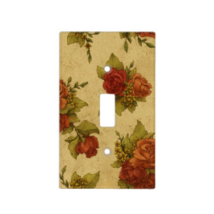 Vintage Rose Floral Wallpaper Distressed Red Roses Light Switch Cover