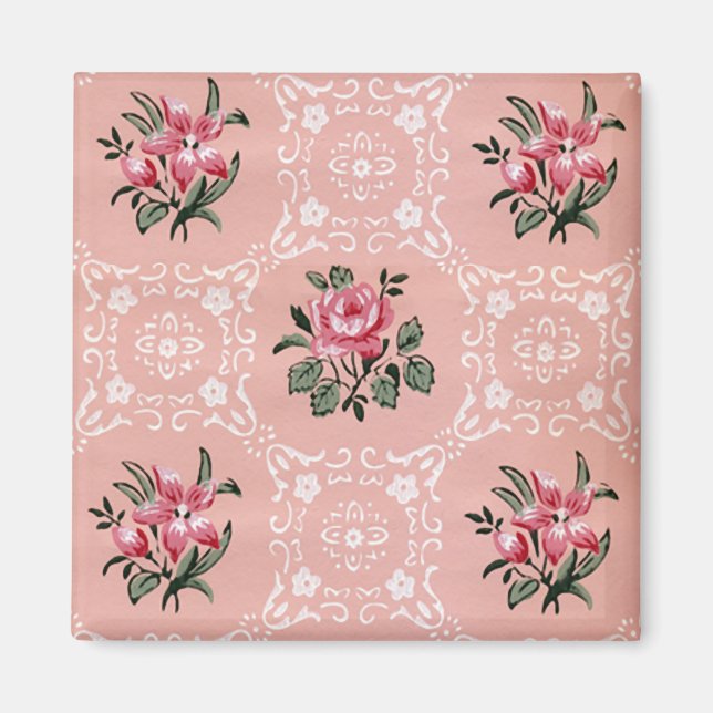 Vintage Rose Floral Wallpaper Pattern Magnet (Front)