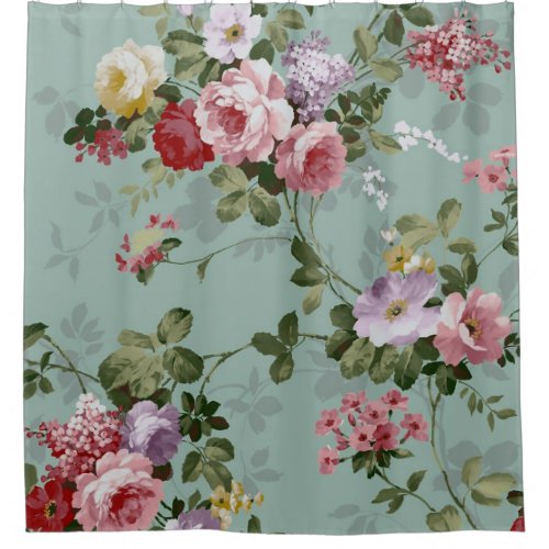 Vintage Rose Floral Wallpaper Shower Curtain