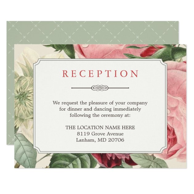 Vintage Rose Floral Wedding Details Reception Card