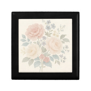 Vintage Rose Floral Wooden Jewelry Keepsake Box