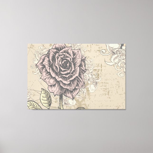 Vintage Rose Floral Wrapped Canvas (Front)