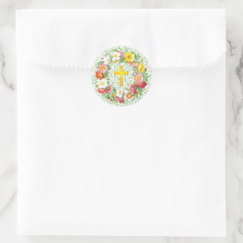 Vintage Rose Floral Wreath Cross Sticker