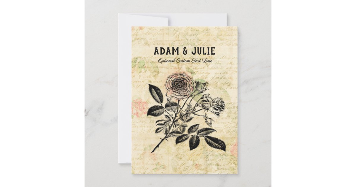 Vintage Rose Flower Art Wedding Love Script Paper Holiday Card | Zazzle