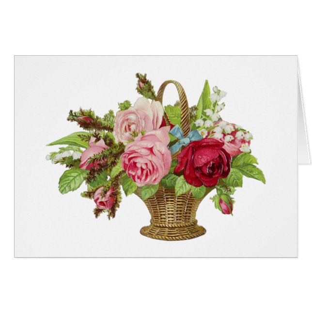 Vintage Rose Flower Basket Cards (Front Horizontal)