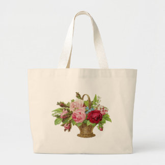 Vintage Rose Flower Basket Large Tote Bag