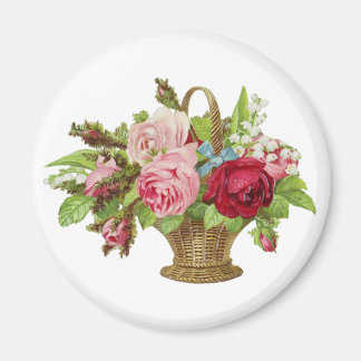 Vintage Rose Flower Basket Magnet