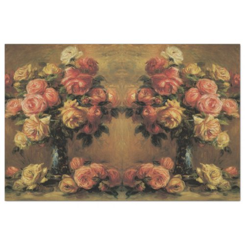 Vintage Rose Flower Bouquet Gold Floral Decoupage Tissue Paper
