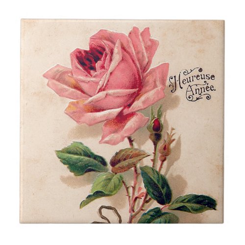 Vintage Rose Flower Floral Pattern Ceramic Tile