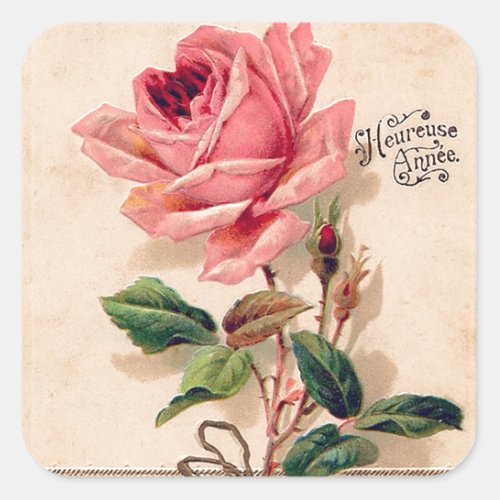 Vintage Rose Flower Floral Pattern Square Sticker