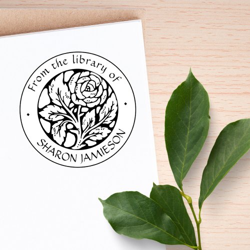 Vintage Rose Flower From the Library Custom Name Rubber Stamp