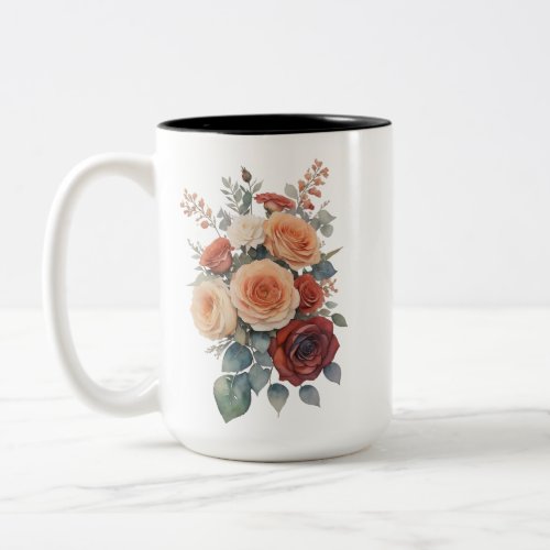 Vintage rose flower  Two_Tone coffee mug
